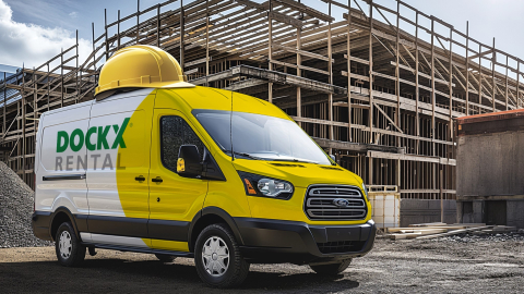 Camionnette Dockx sur un chantier de construction