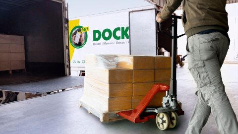 Loading pallet with bulky items into moving van